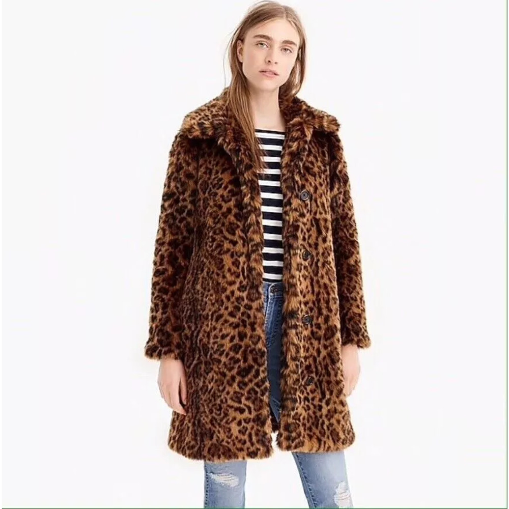 J. Crew Faux-fur leopard coat Size Medium